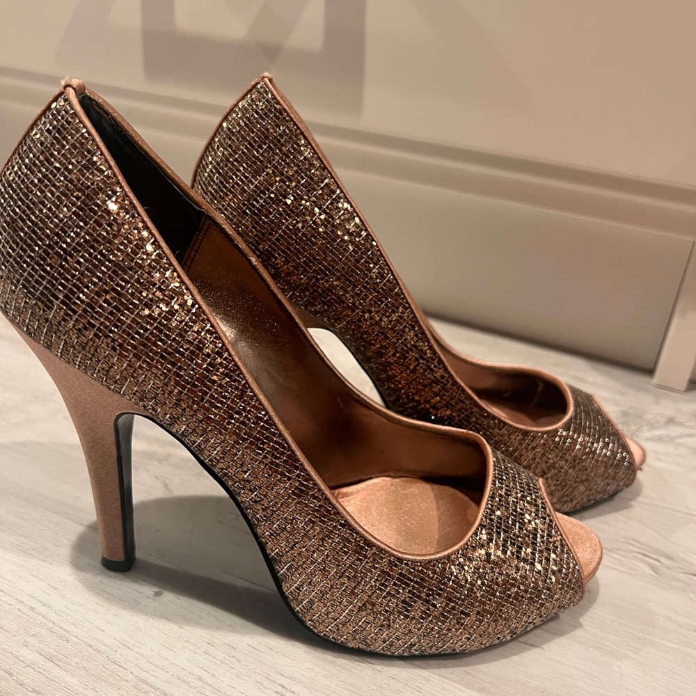 Nina Bronze Glitter Peep-Toe Heels